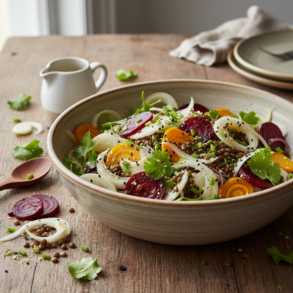 Salade Asiatique de Fenouil, Betterave et Lentilles