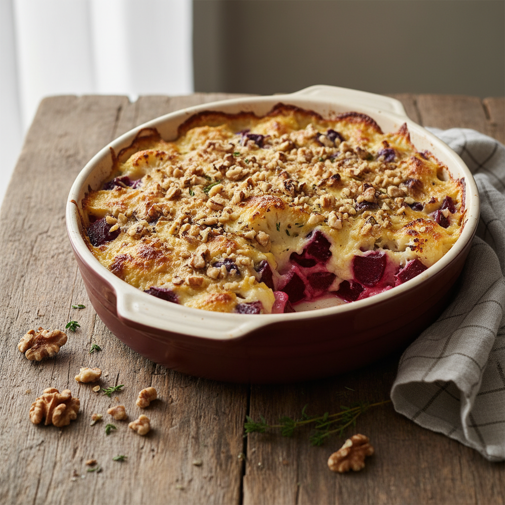 Gratin de Chou-fleur et Betterave aux Noix