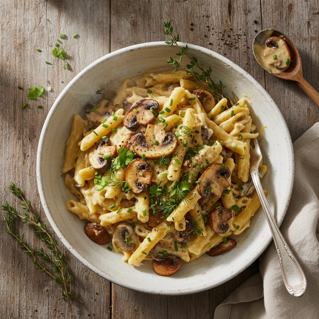Pâtes à la Crème de Champignons et Herbes