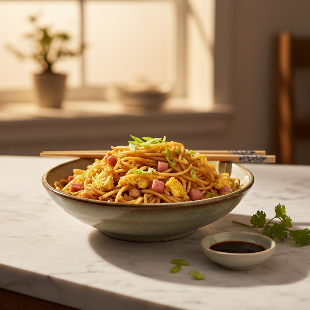 Nouilles Sautées aux Œufs et Jambon