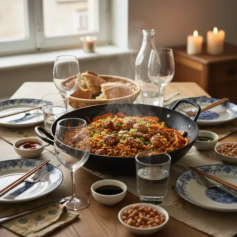 Chicken Wok with Carrots and Pasta