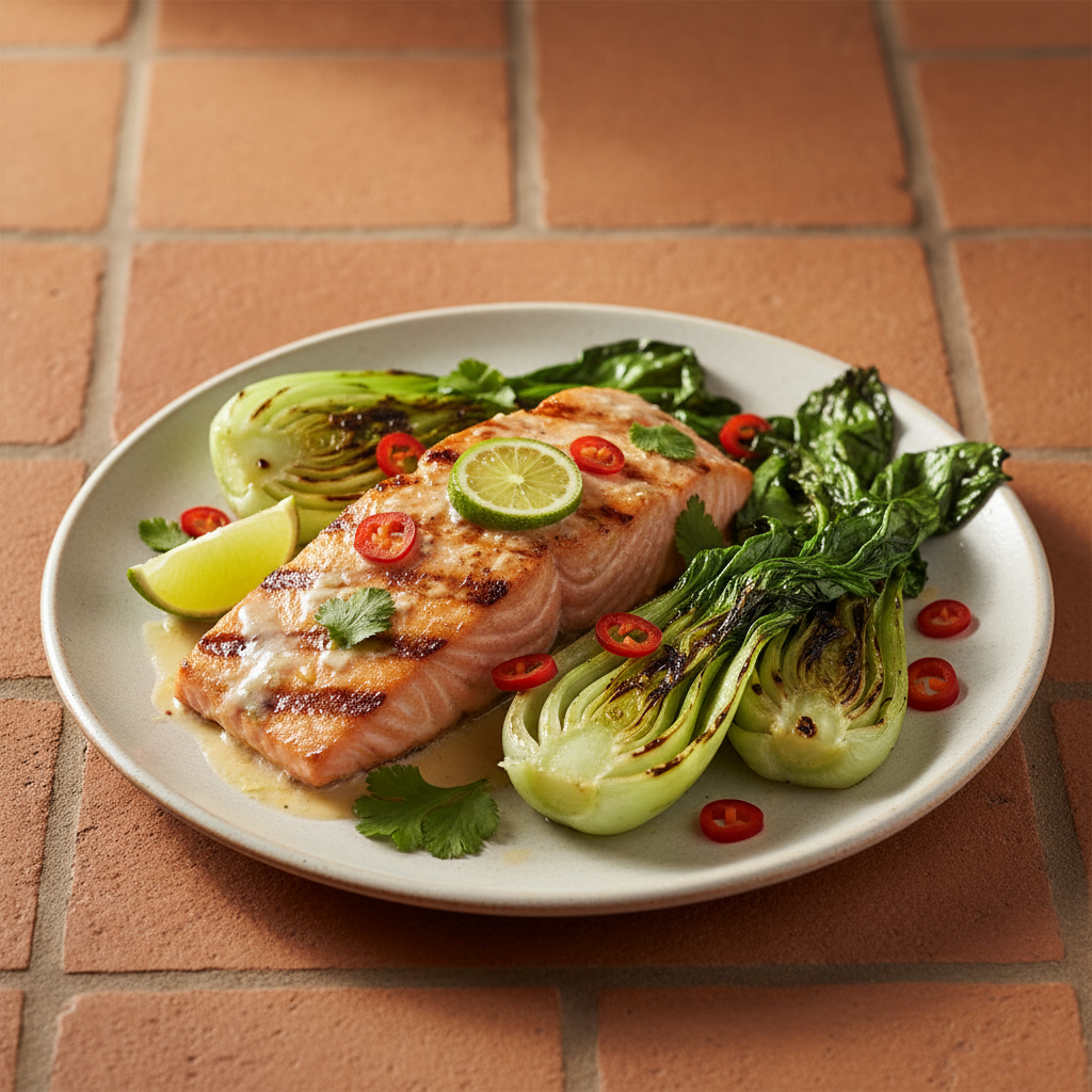 Pavé de saumon grillé à la thaïe avec pak choï