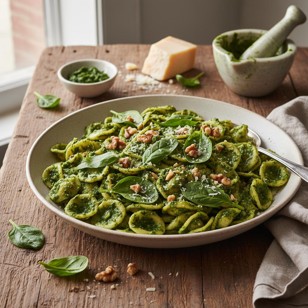 Pâtes au pesto maison d'épinards et noix