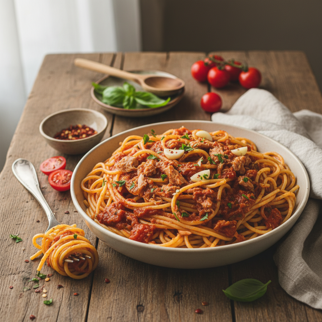 Spaghettis à la Sauce Thon et Tomate