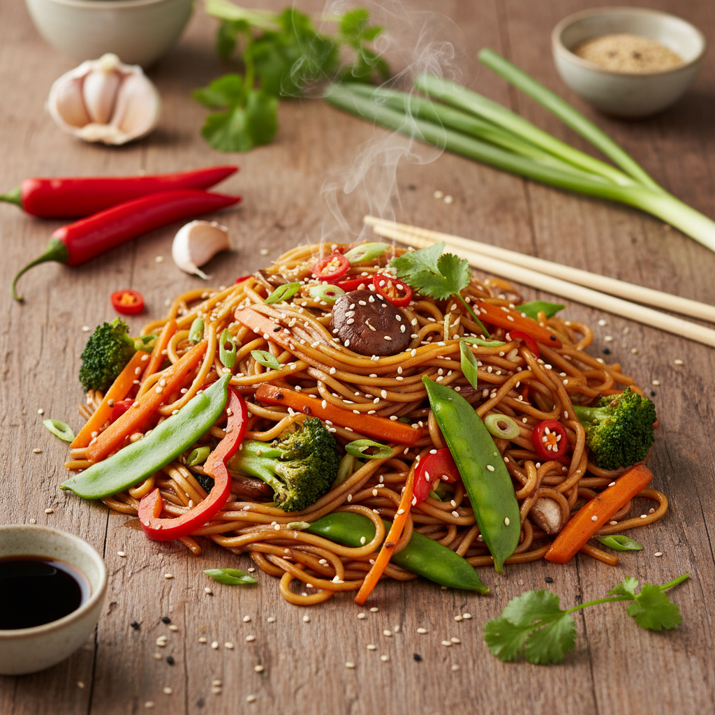 Nouilles Sautées aux Légumes et Sauce Soja