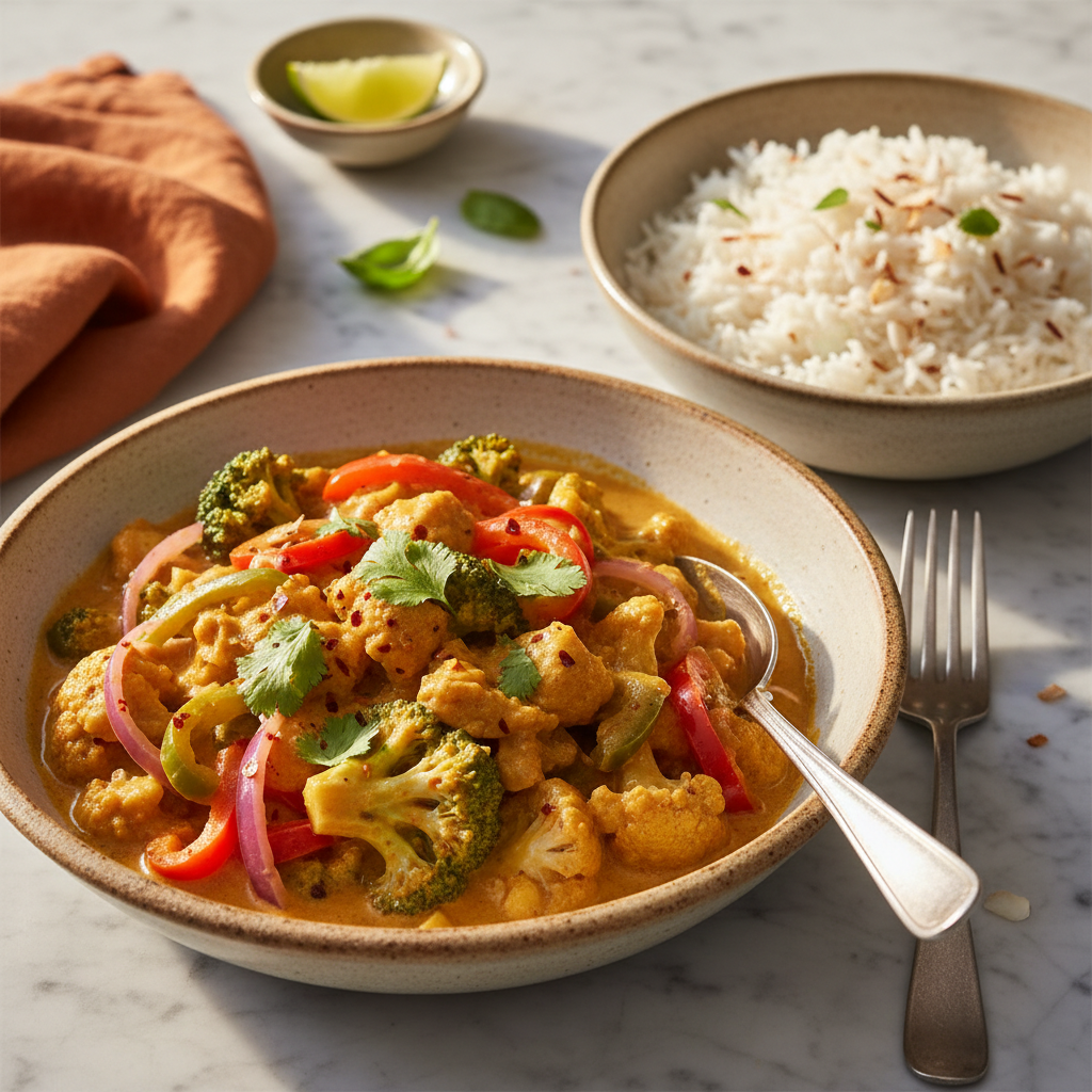 Curry de légumes et riz au lait de coco