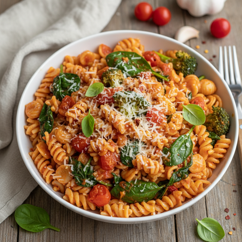 Pâtes Épinards-Brocoli Sauce Tomate-Parmesan