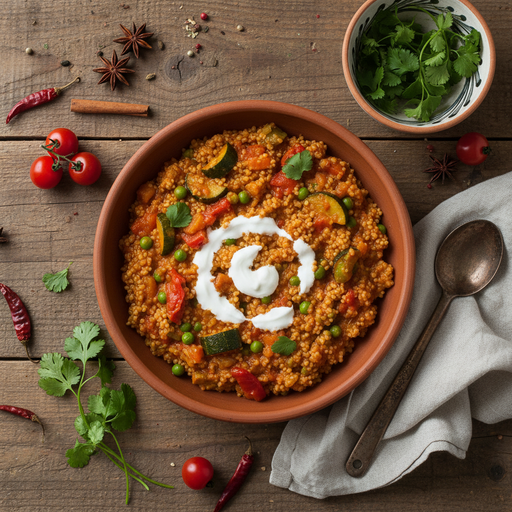 Curry Végétarien à la Semoule et Tomates
