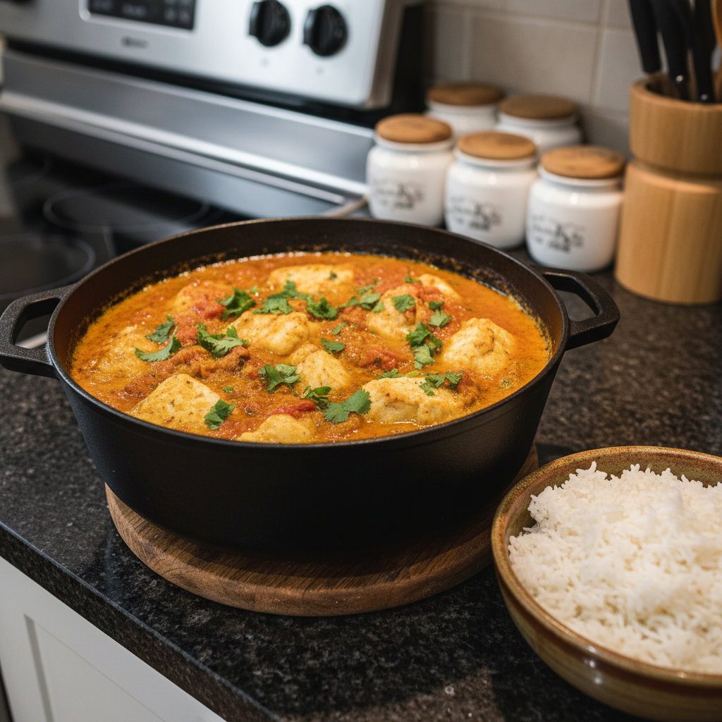 Curry de poisson aux tomates et riz