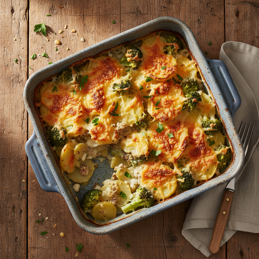 Gratin de Pommes de Terre et Brocoli à la Moutarde
