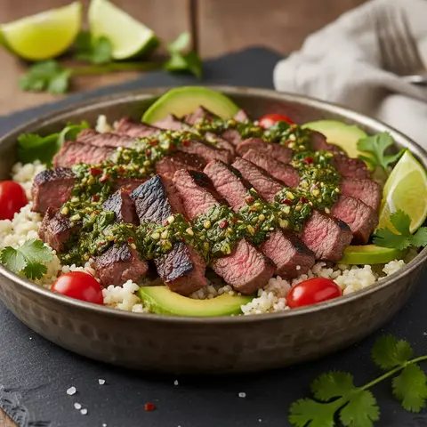 Beef Chimichurri Bowl with Cauliflower Rice