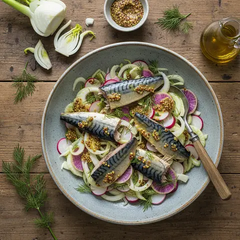 Salat aus geräucherter Makrele und Fenchel