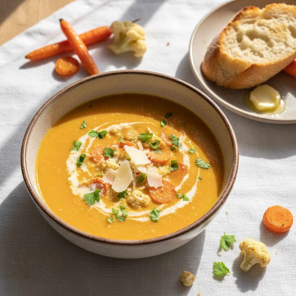 Soupe Réconfortante Carottes-Chou-Fleur au Parmesan