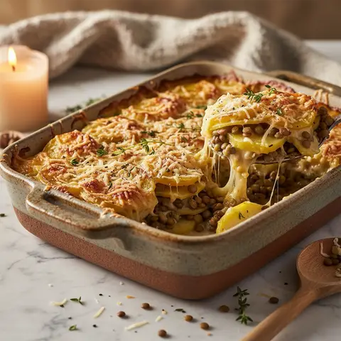 Kartoffelgratin mit Linsen