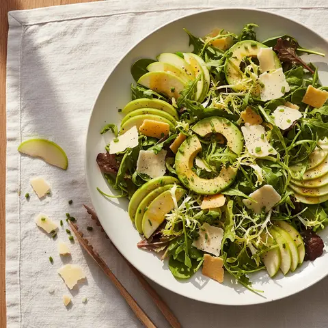 Gemischter Salat mit Äpfeln, Avocado und Comté