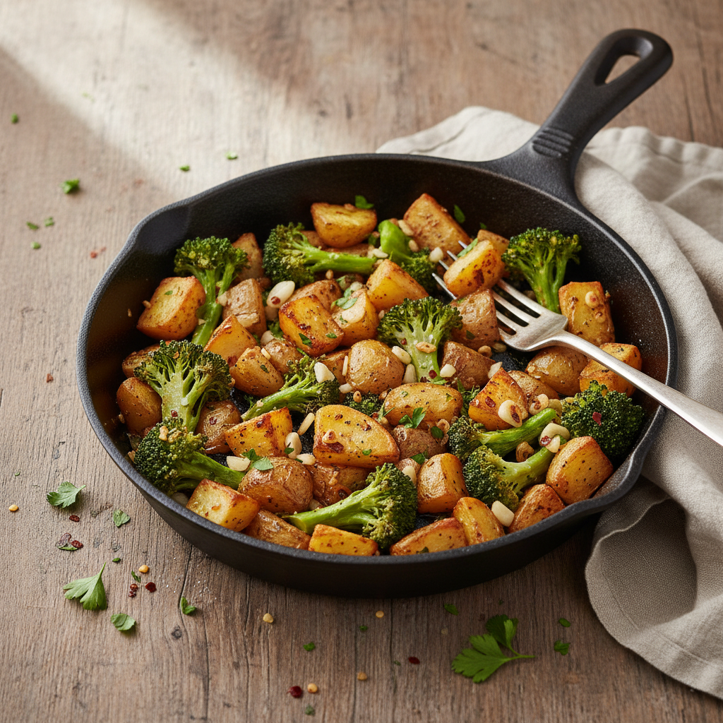 Poêlée de Pommes de Terre et Brocoli à l'Ail
