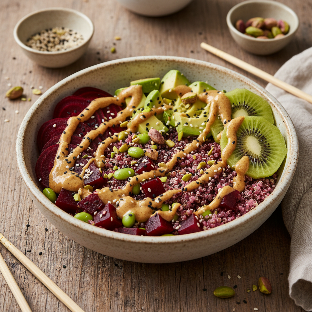 Poke Bowl Asiatique Betterave-Edamame et Sauce Sésame-Moutarde