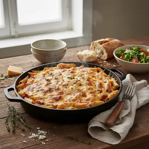 Penne-Schinken-Käse-Gratin