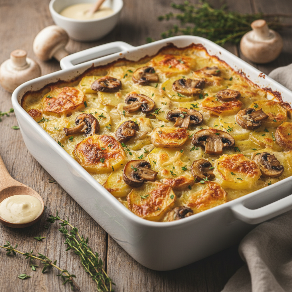 Gratin de pommes de terre et champignons