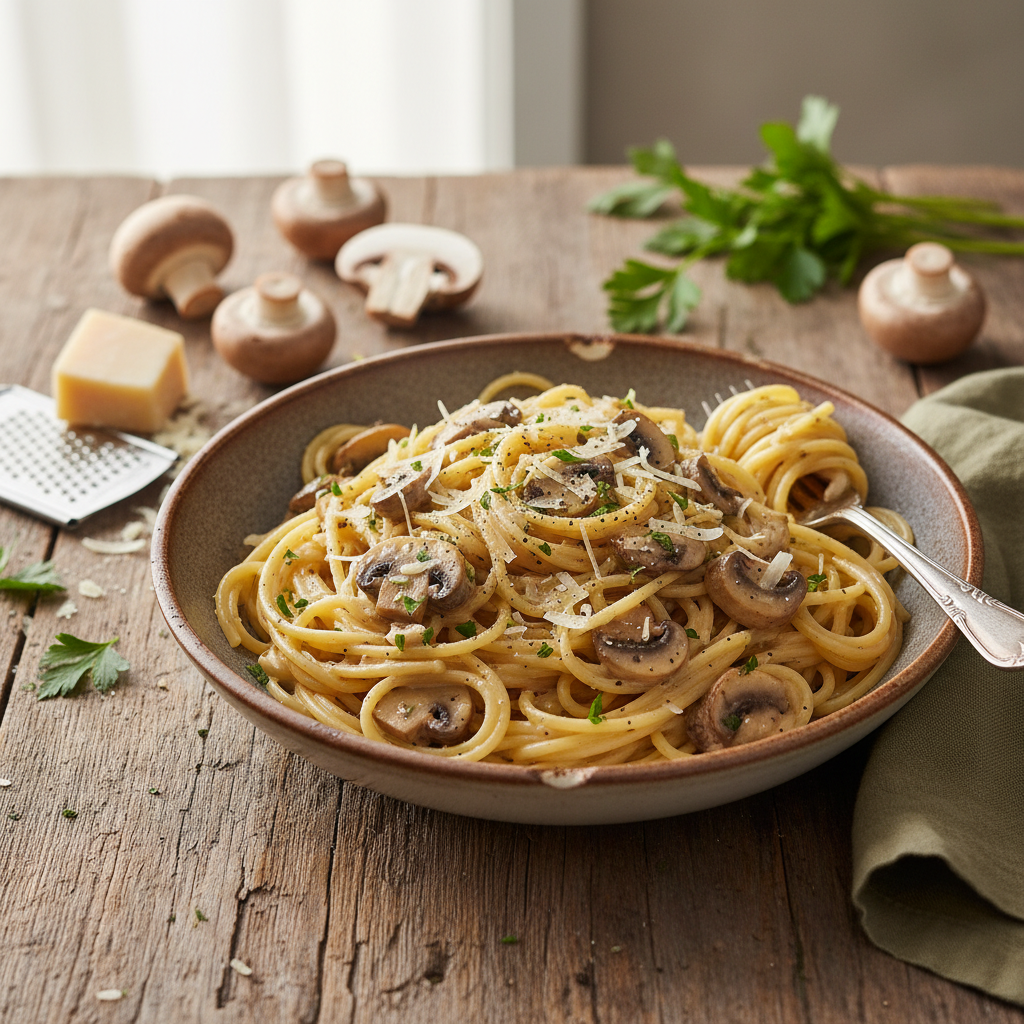 Pâtes à la Carbonara Végétarienne avec Champignons