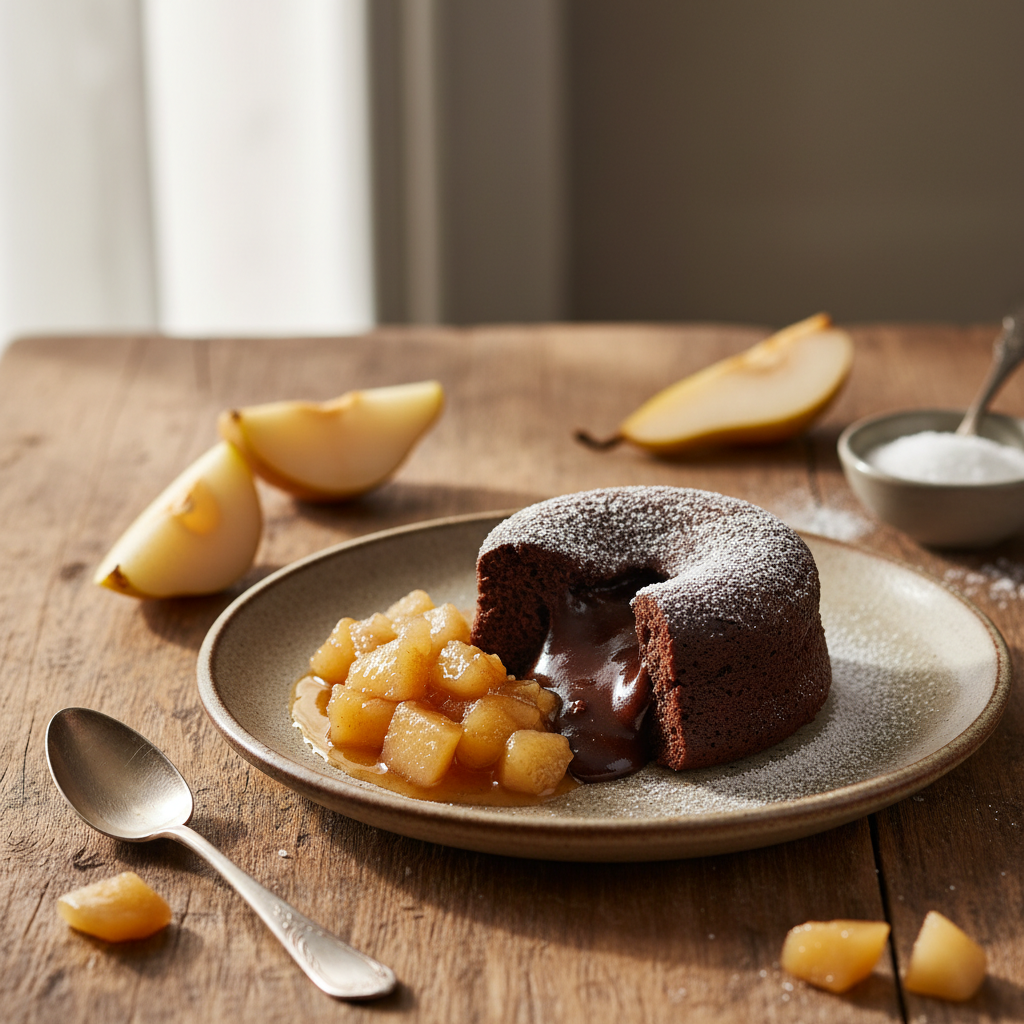 Gâteau Fondant au Chocolat et Compote de Poires