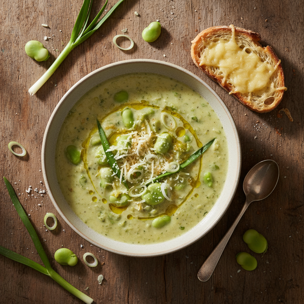 Soupe fèves & aillet parmesan