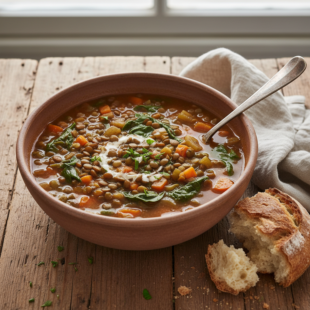 Soupe de lentilles et épinards à la française