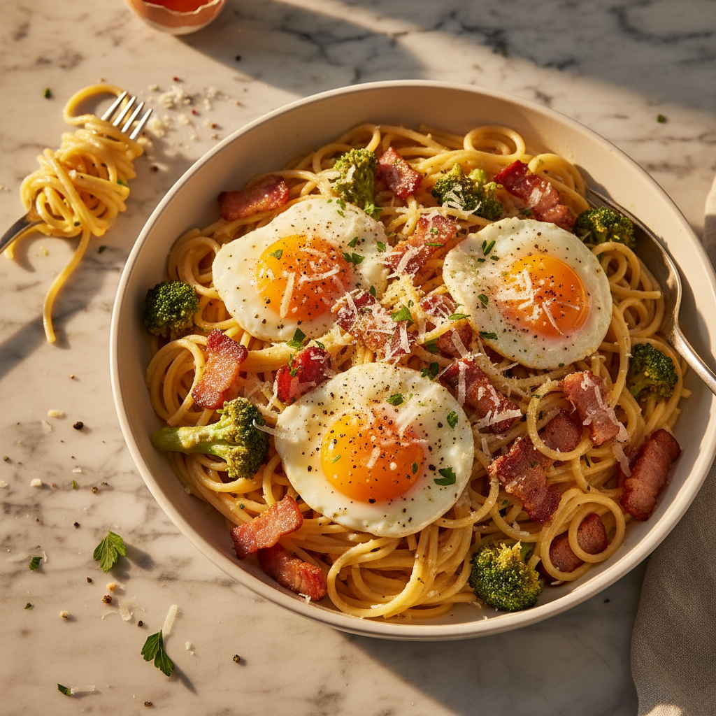 Pâtes à la Carbonara avec Brocoli et Oeufs