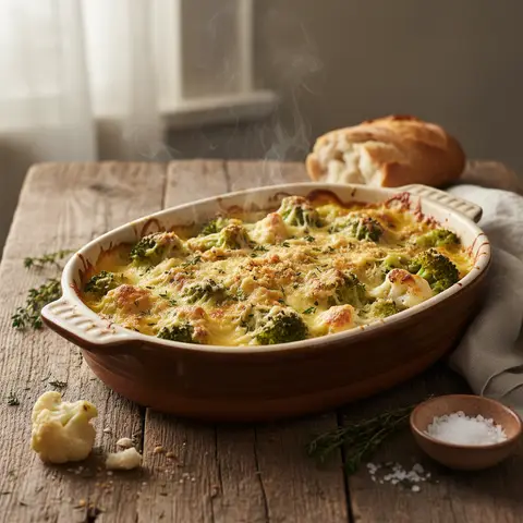 Baked Broccoli and Cauliflower Gratin