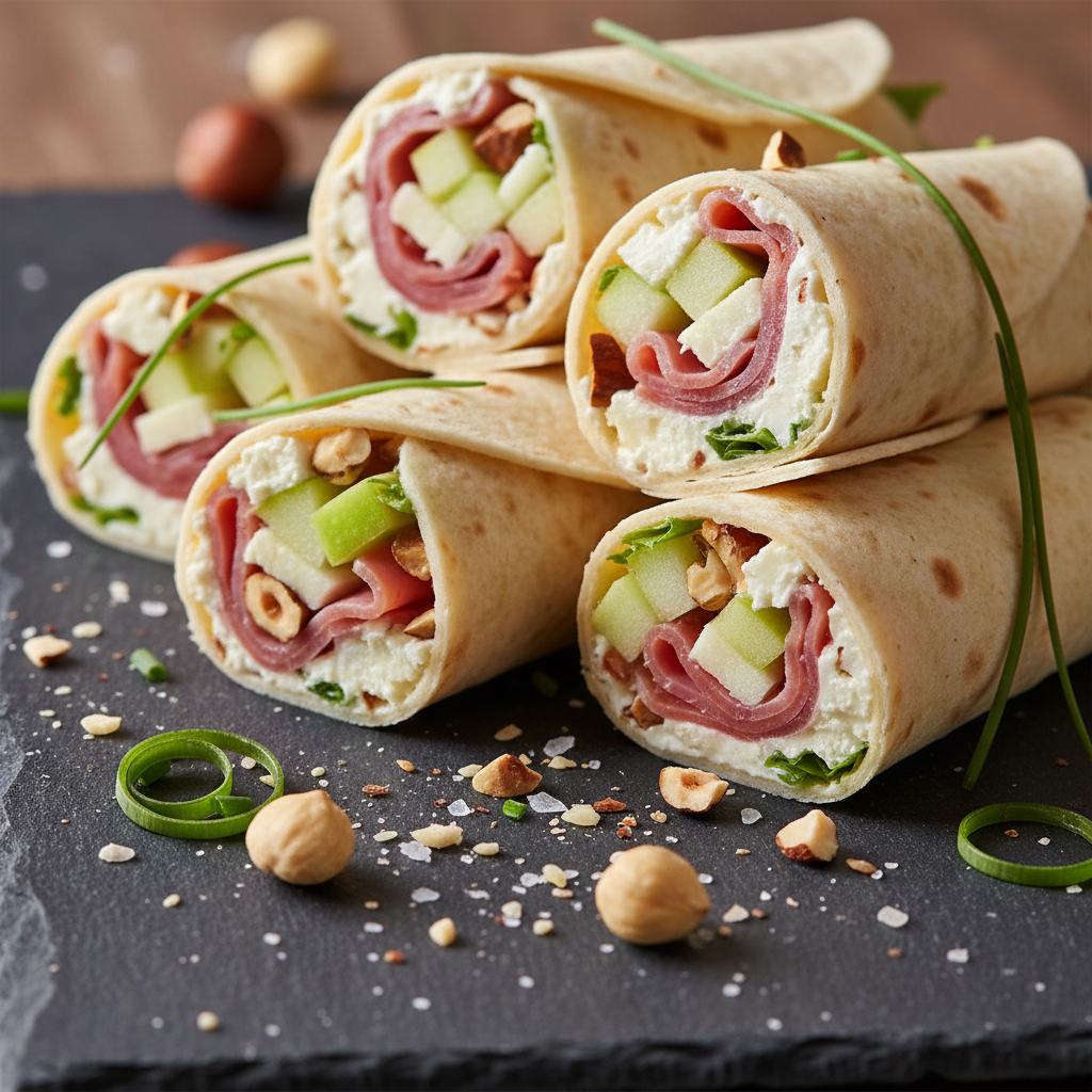 Wraps de pomme et jambon aux noisettes