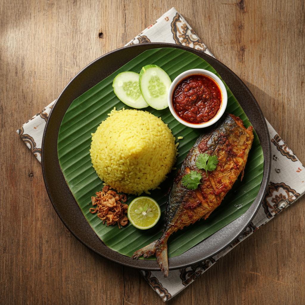 Nasi Kuning Dengan Ikan Tenggiri