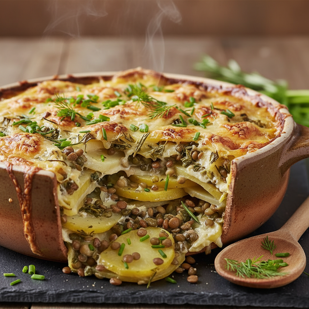 Gratin de Pommes de Terre et Lentilles aux Herbes