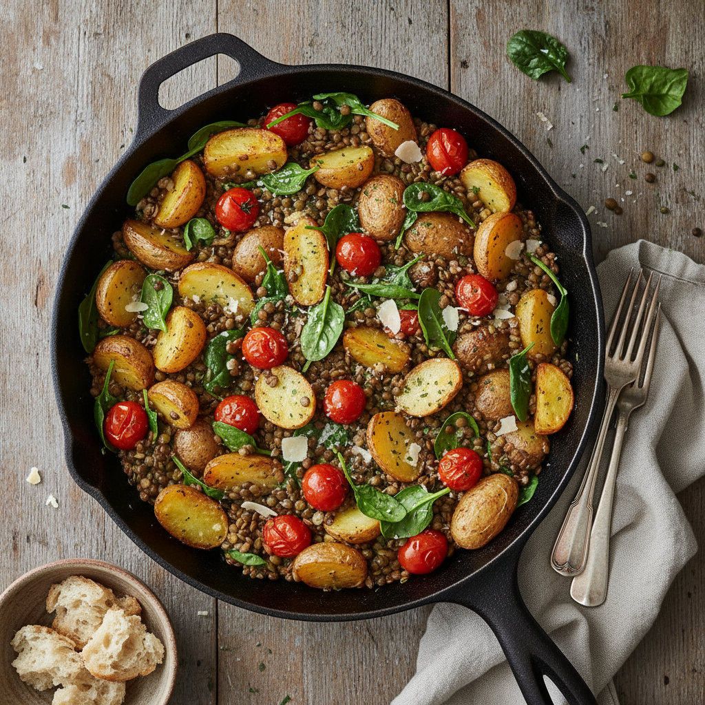 Poêlée Italienne : Pommes de Terre, Lentilles et Tomates