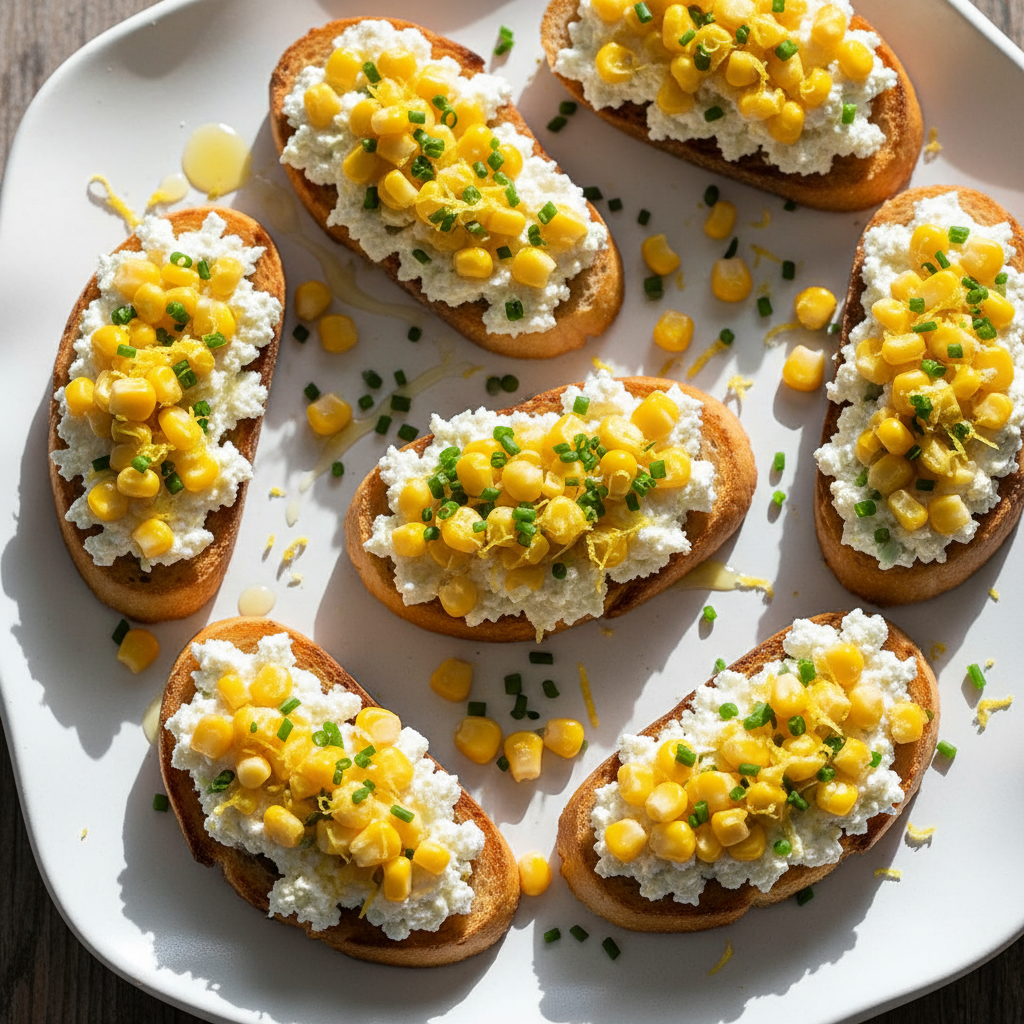 Bruschetta ricotta & maïs citron ciboulette