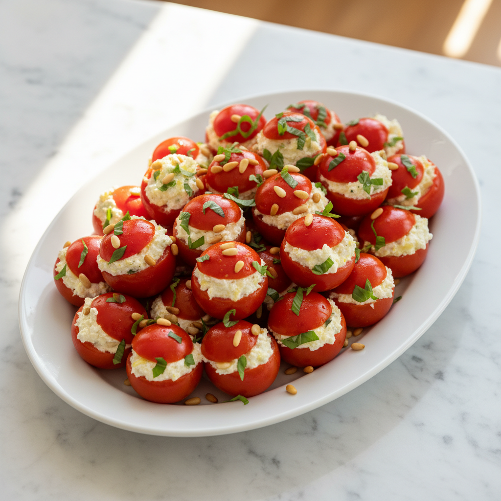 Tomates cerises farcies ricotta & basilic pignons