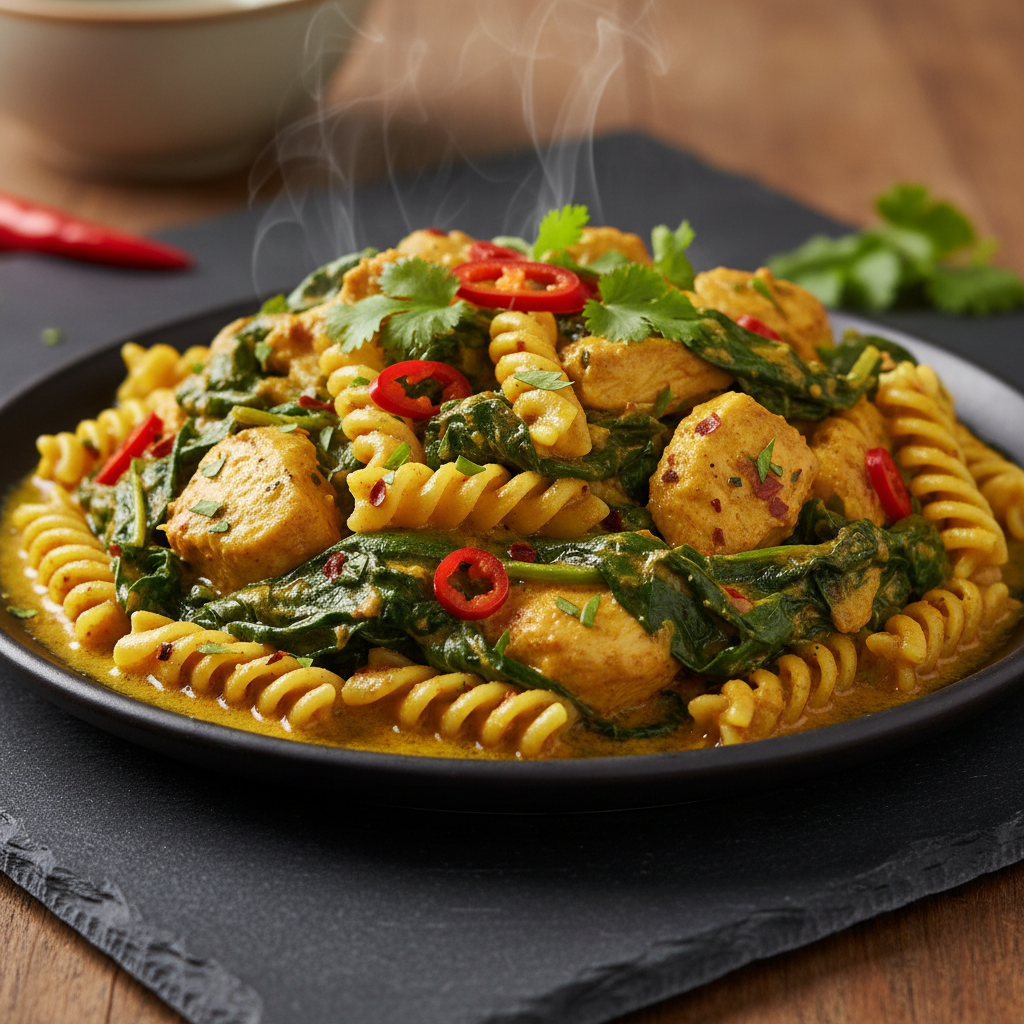 Curry de Pâtes aux Épinards