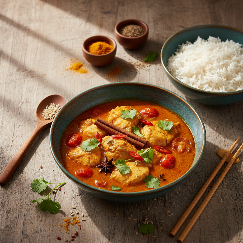 Curry de poisson aux tomates et riz