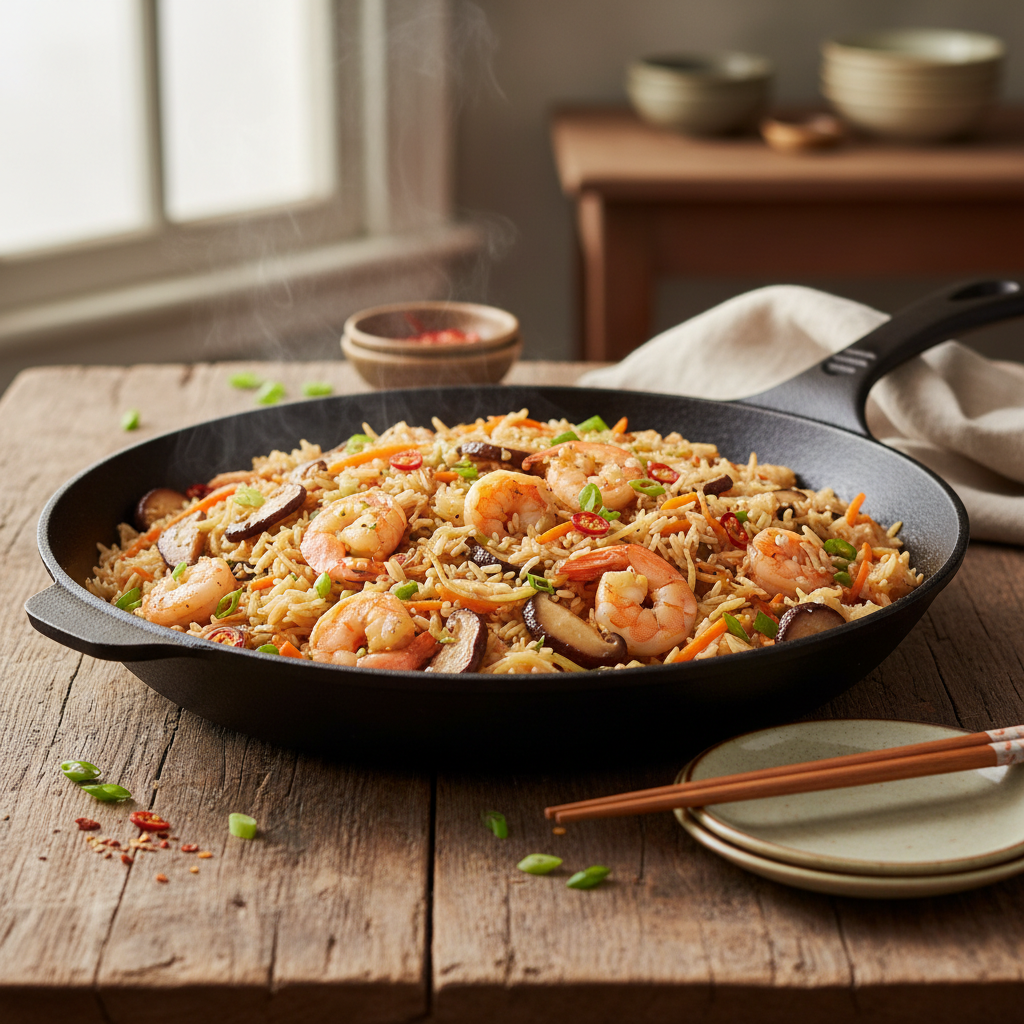 Riz sauté aux crevettes et légumes