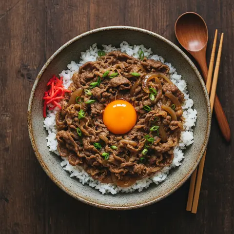 Rindfleisch-Ei Donburi (Gyudon)