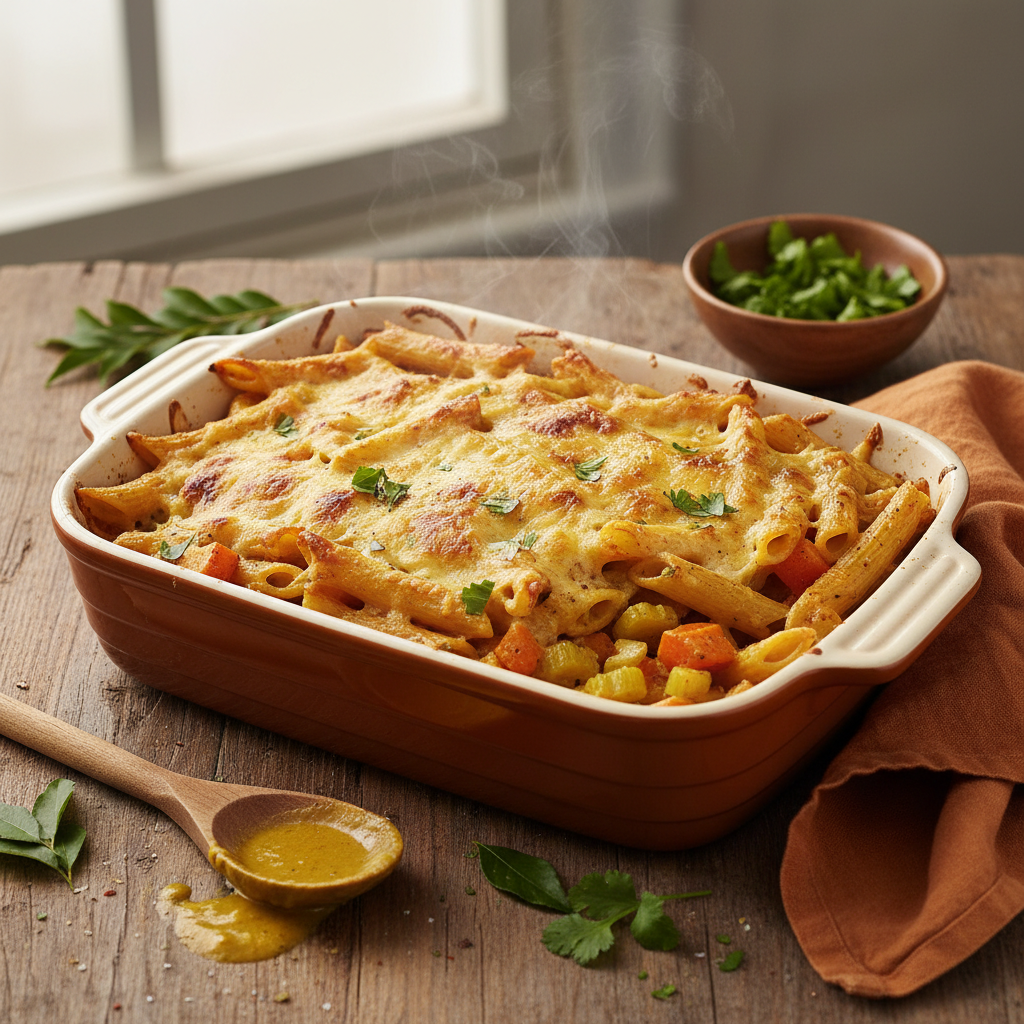 Penne à la Sauce de Curry et Légumes