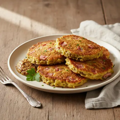 Lentil and Potato Patties with Ham