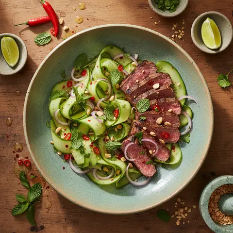 Salade thaïe de bœuf grillé au concombre et menthe