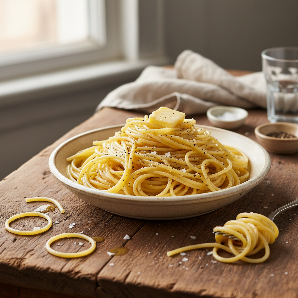 Spaghettis nature au beurre