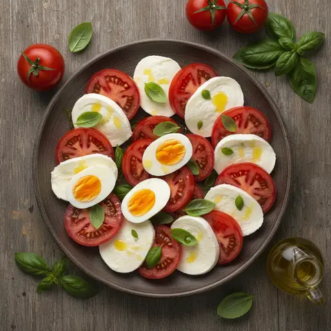 Salade caprese aux œufs durs et basilic