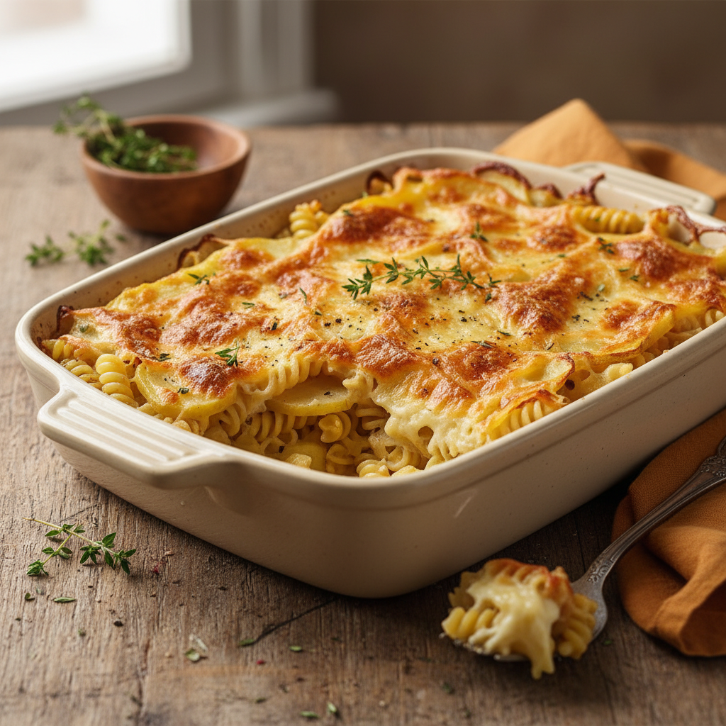 Gratin de Pâtes aux Pommes de Terre et Fromage sans Lactose