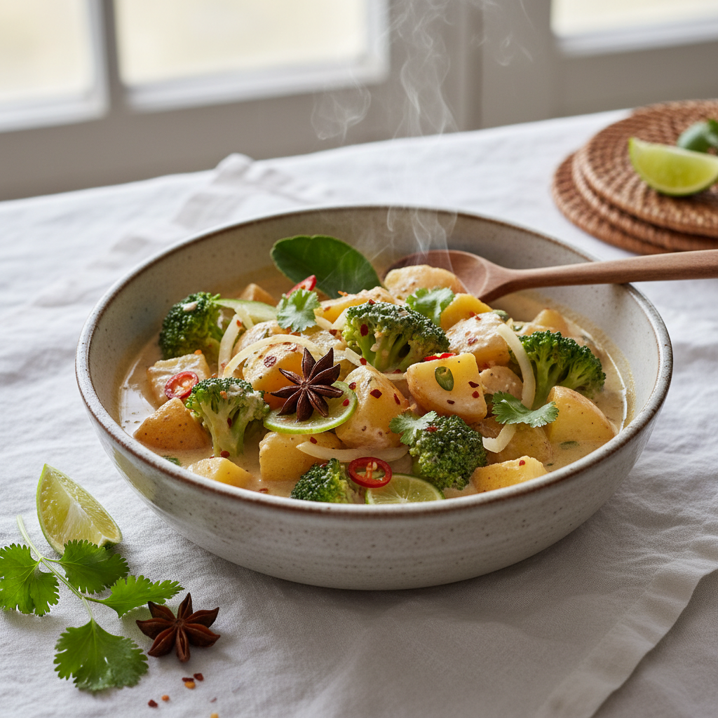 Curry Asiatique de Pommes de Terre et Brocoli au Lait de Coco