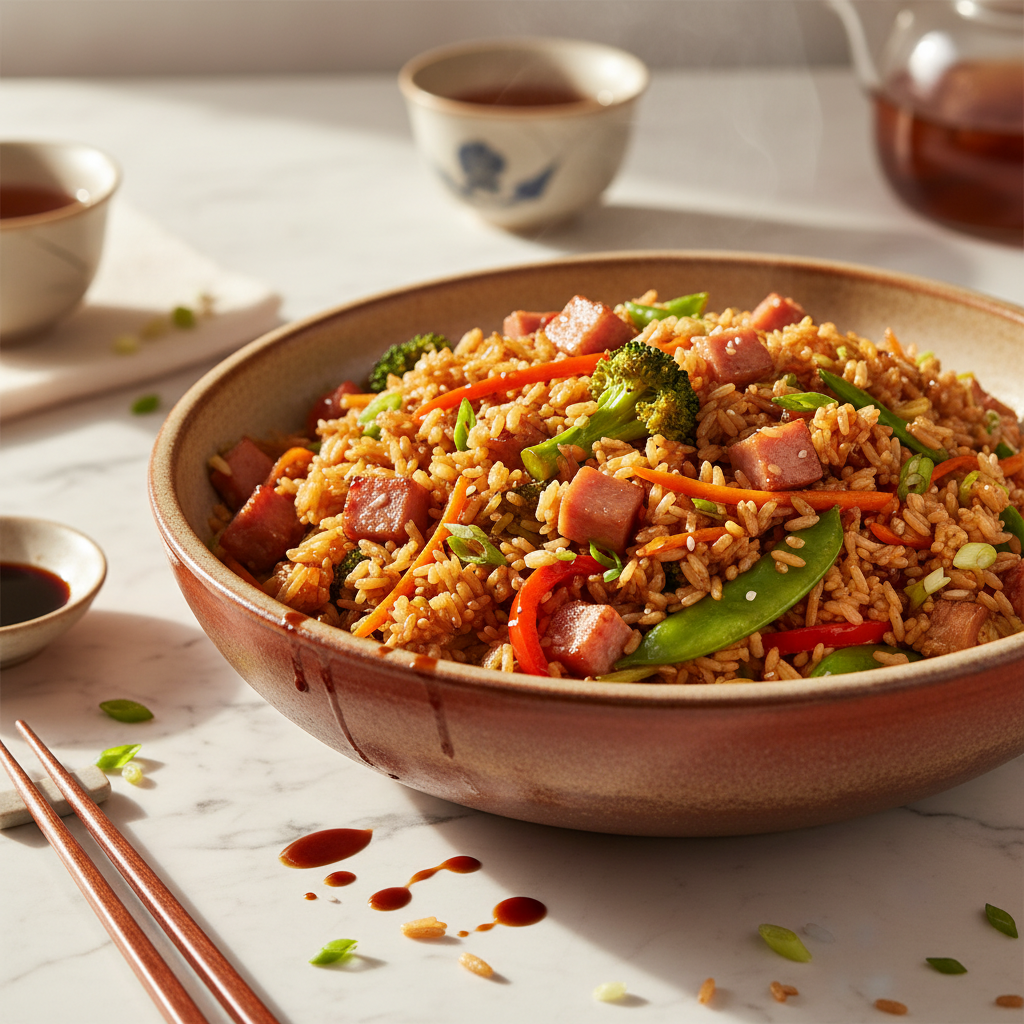 Riz Sauté Asiatique aux Légumes et Jambon