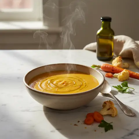 Creamy Carrot and Cauliflower Soup with Olive Oil