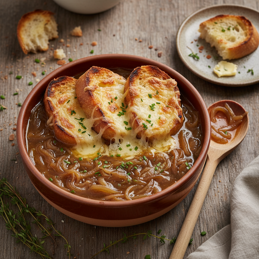 Soupe à l'Oignon et Pain Grillé