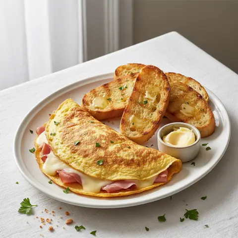 Schinken-Käse-Omelett mit knusprigem Toast